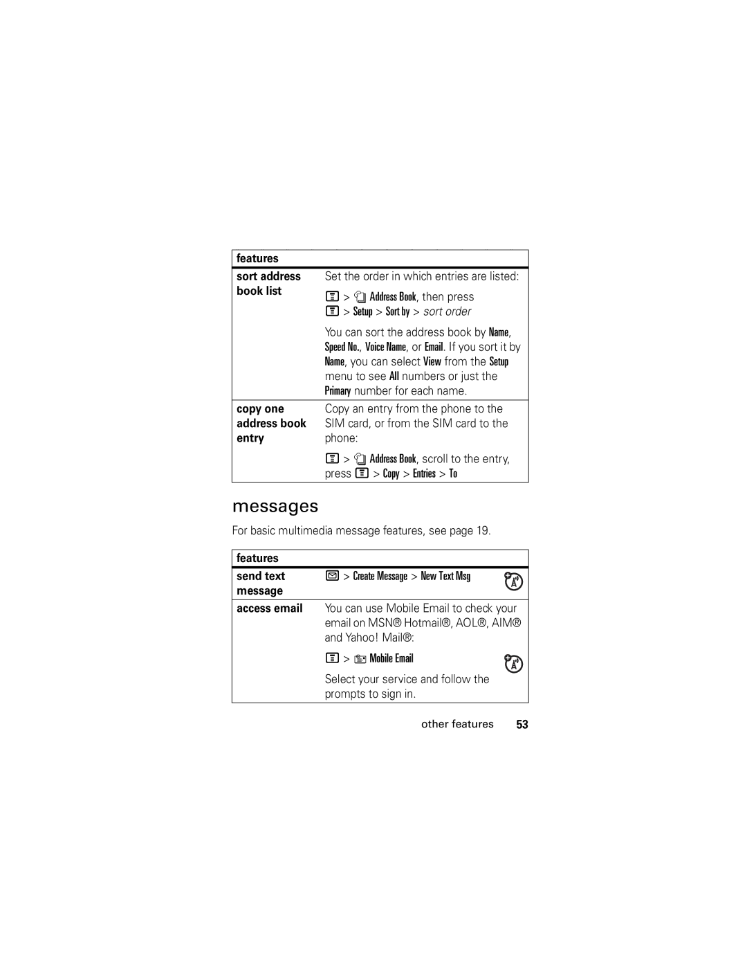 Motorola V190 manual Messages 