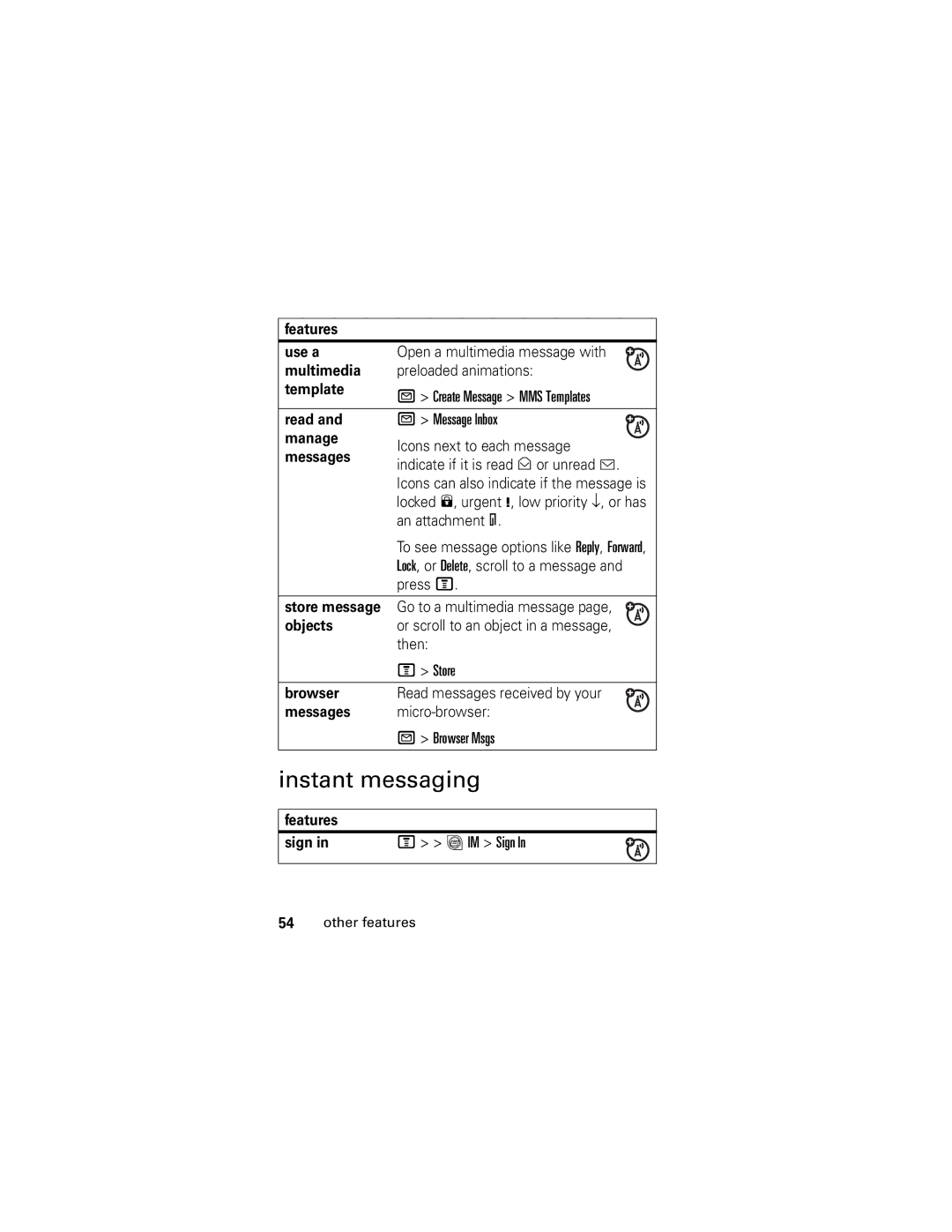 Motorola V190 manual Instant messaging 