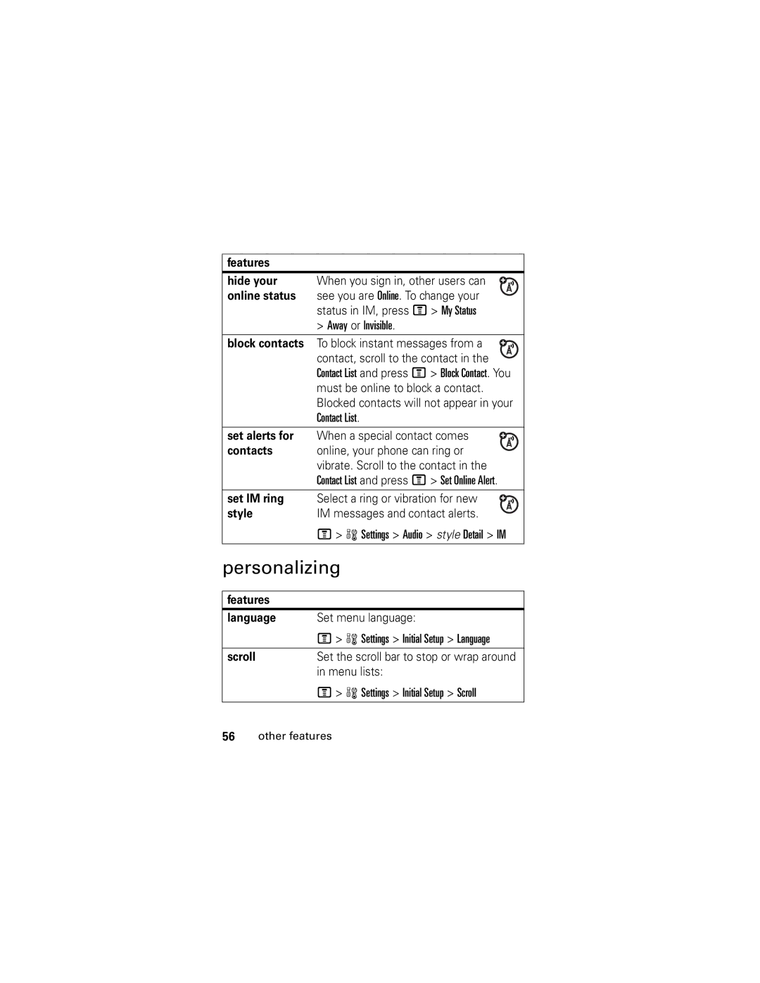 Motorola V190 manual Personalizing 