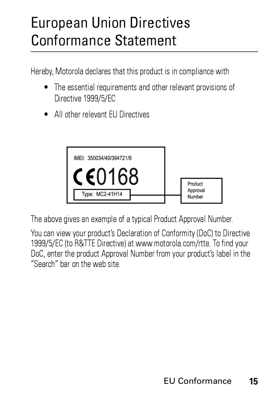 Motorola V191 user manual European Union Directives Conformance Statement 