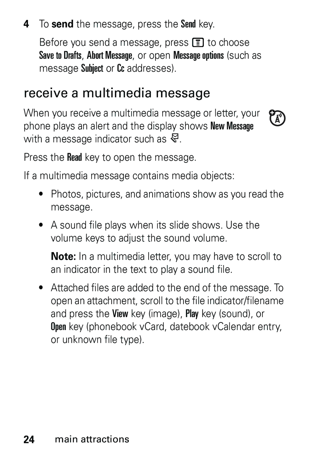 Motorola V191 user manual Receive a multimedia message, To send the message, press the Send key 