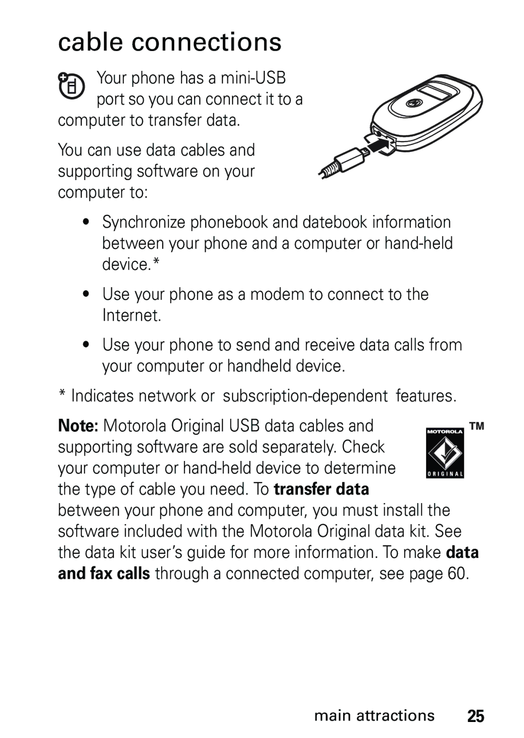 Motorola V191 user manual Cable connections 