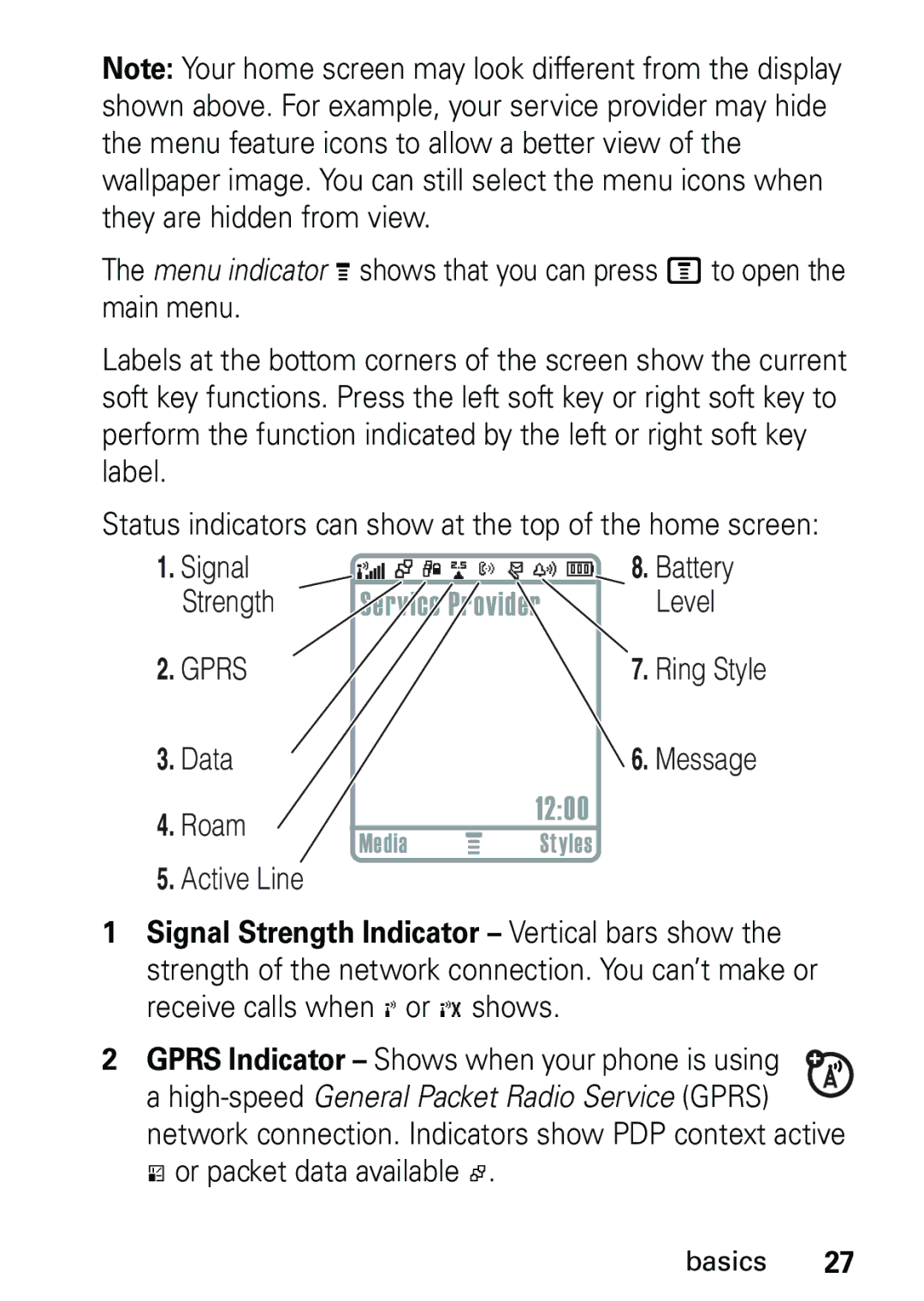 Motorola V191 user manual 1200, Or packet data available + 