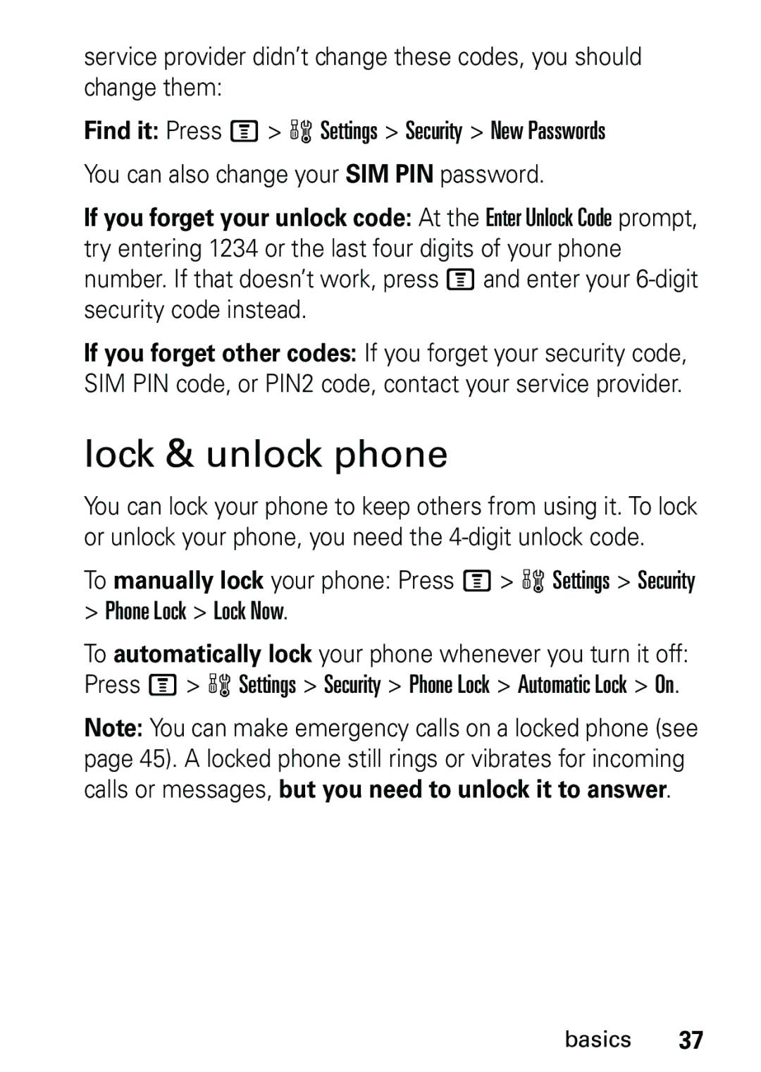 Motorola V191 user manual Lock & unlock phone, Phone Lock Lock Now 