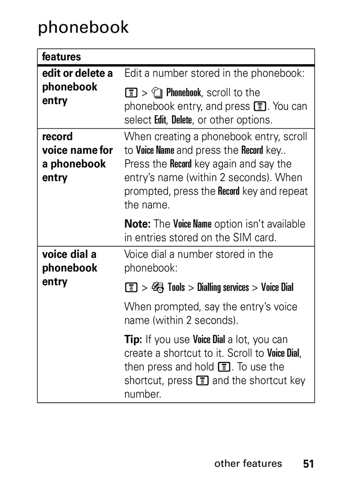 Motorola V191 user manual Phonebook 