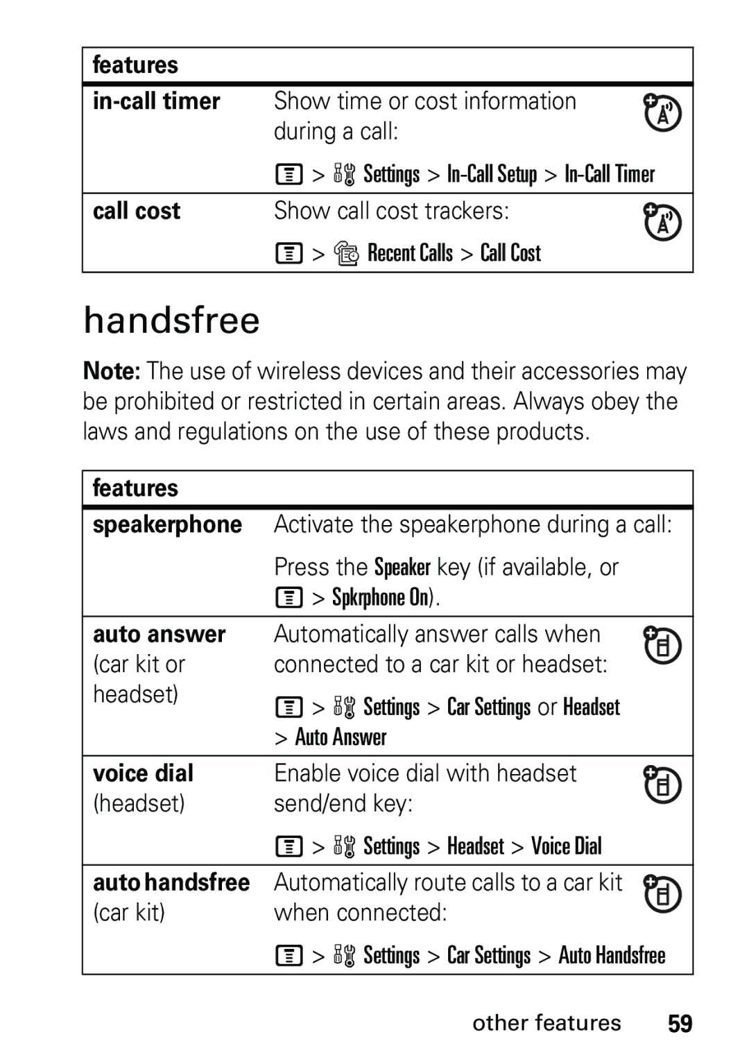 Motorola V191 user manual Handsfree 