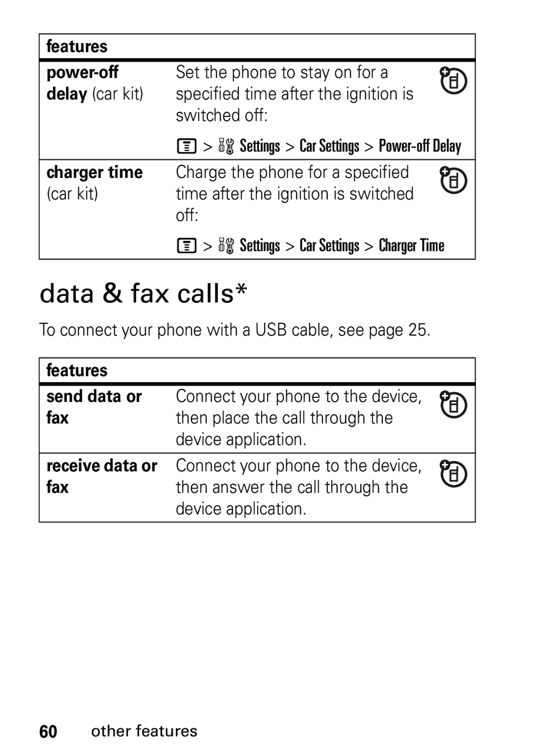 Motorola V191 user manual Data & fax calls, To connect your phone with a USB cable, see 