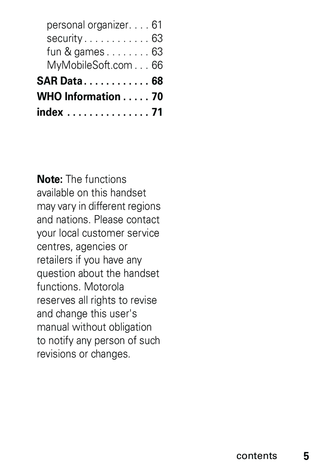 Motorola V191 user manual SAR Data WHO Information index 