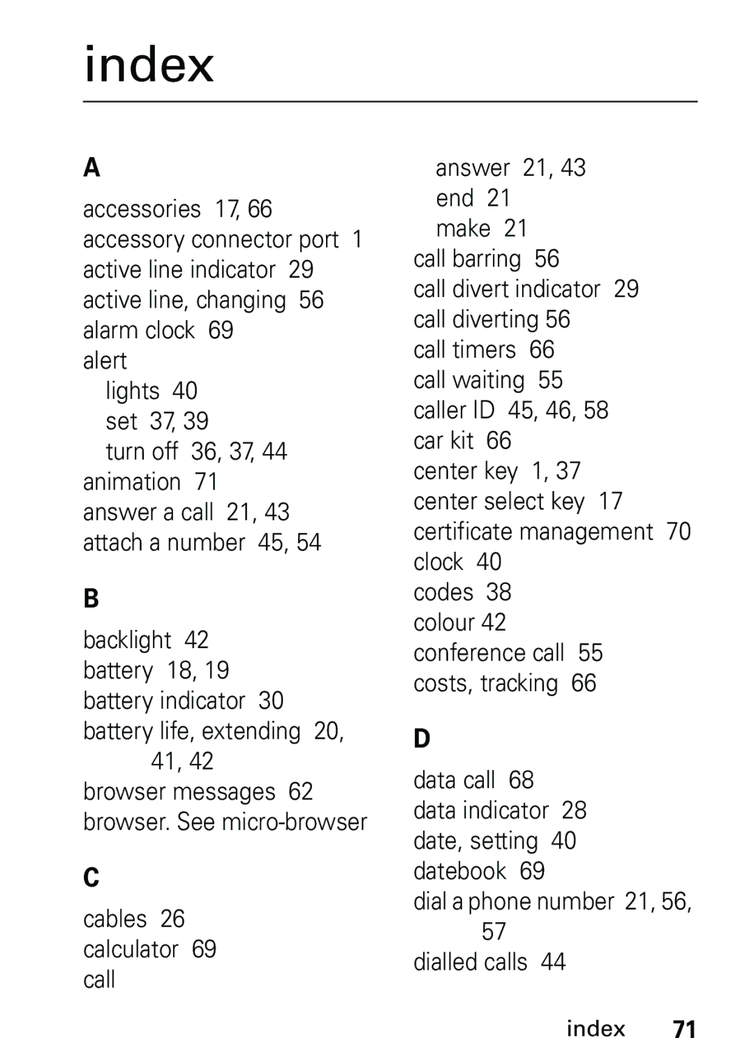 Motorola V191 user manual Index 