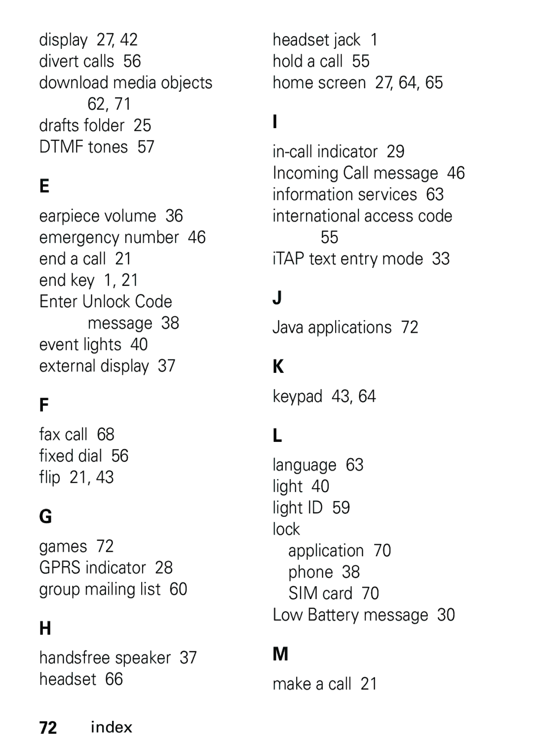 Motorola V191 user manual Message, Home screen 27, 64 