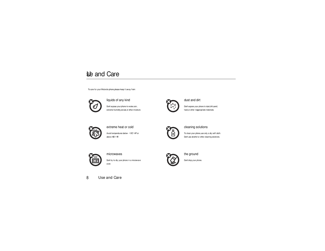 Motorola V195 manual Use and Care 