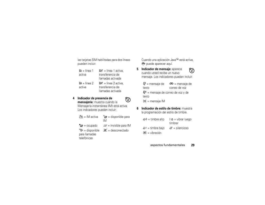 Motorola V195 manual Indicador de presencia de, Indicador de mensaje aparece 