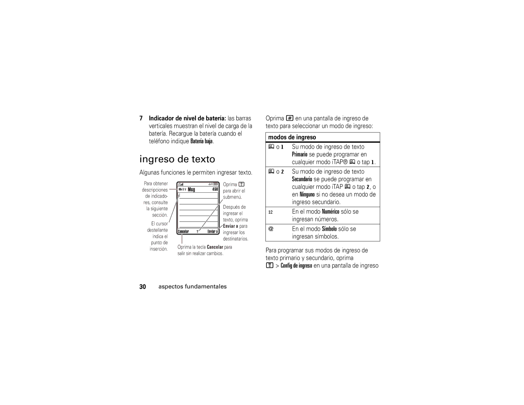 Motorola V195 manual Ingreso de texto, Modos de ingreso 