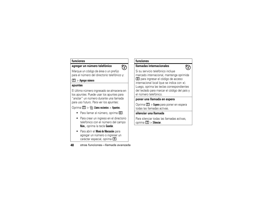 Motorola V195 manual Agregar número, Oprima M s Llams recientes Apuntes 