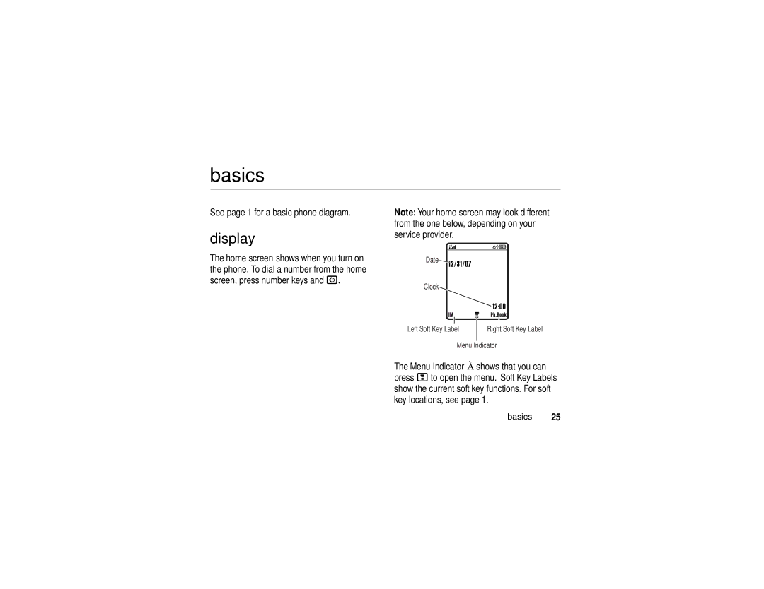 Motorola V195 manual Basics, Display 