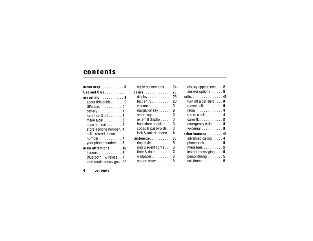 Motorola V195 manual Contents 