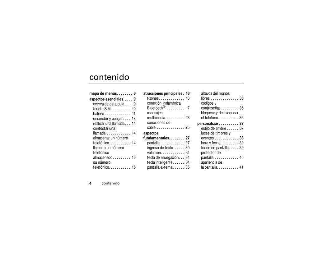 Motorola V195 manual Contenido 