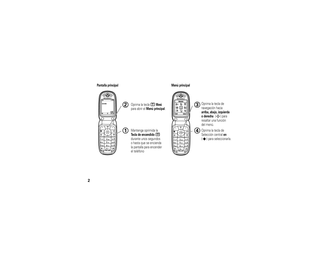 Motorola V195s manual Oprima la tecla MMenú para abrir el Menú principal 