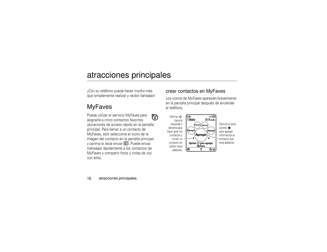 Motorola V195s manual Atracciones principales, Crear contactos en MyFaves 