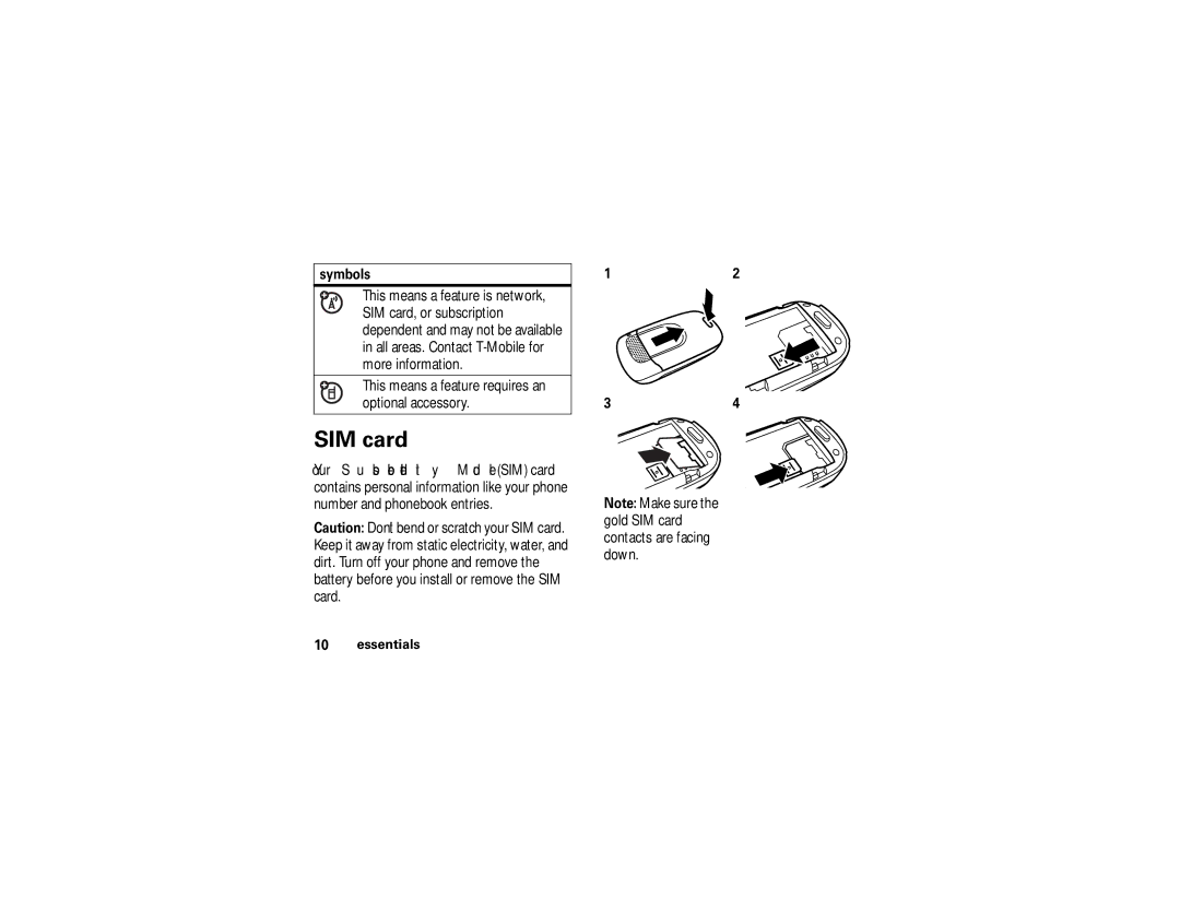 Motorola V195s manual SIM card, Symbols 