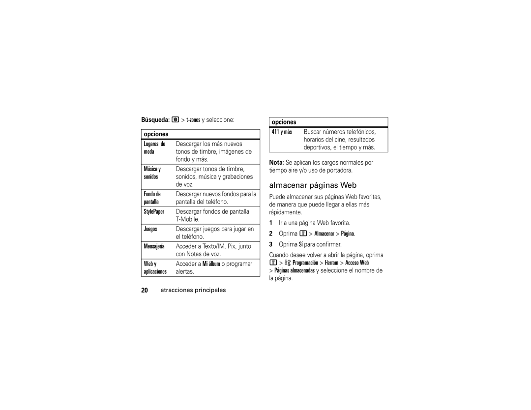Motorola V195s manual Almacenar páginas Web 
