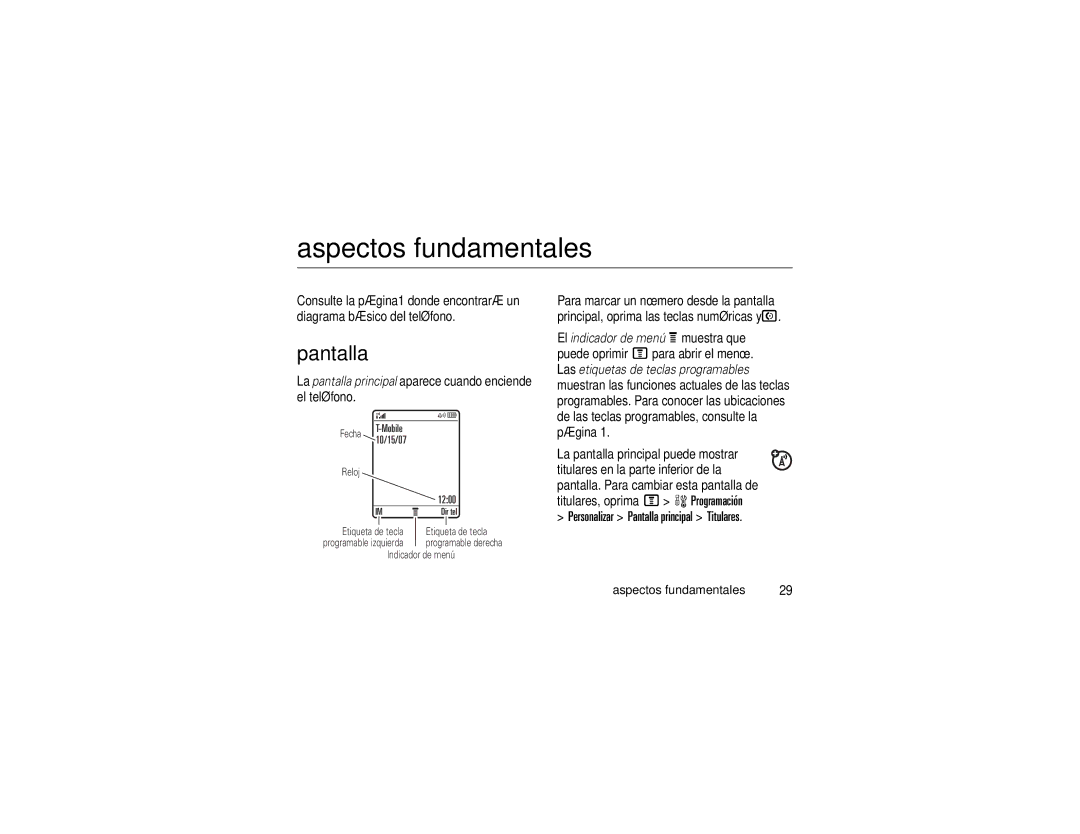 Motorola V195s manual Aspectos fundamentales, Pantalla 