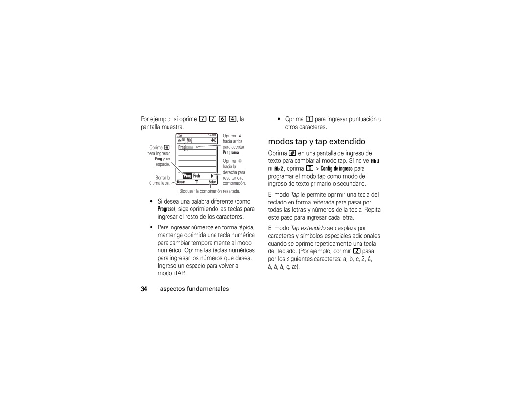 Motorola V195s manual Modos tap y tap extendido 