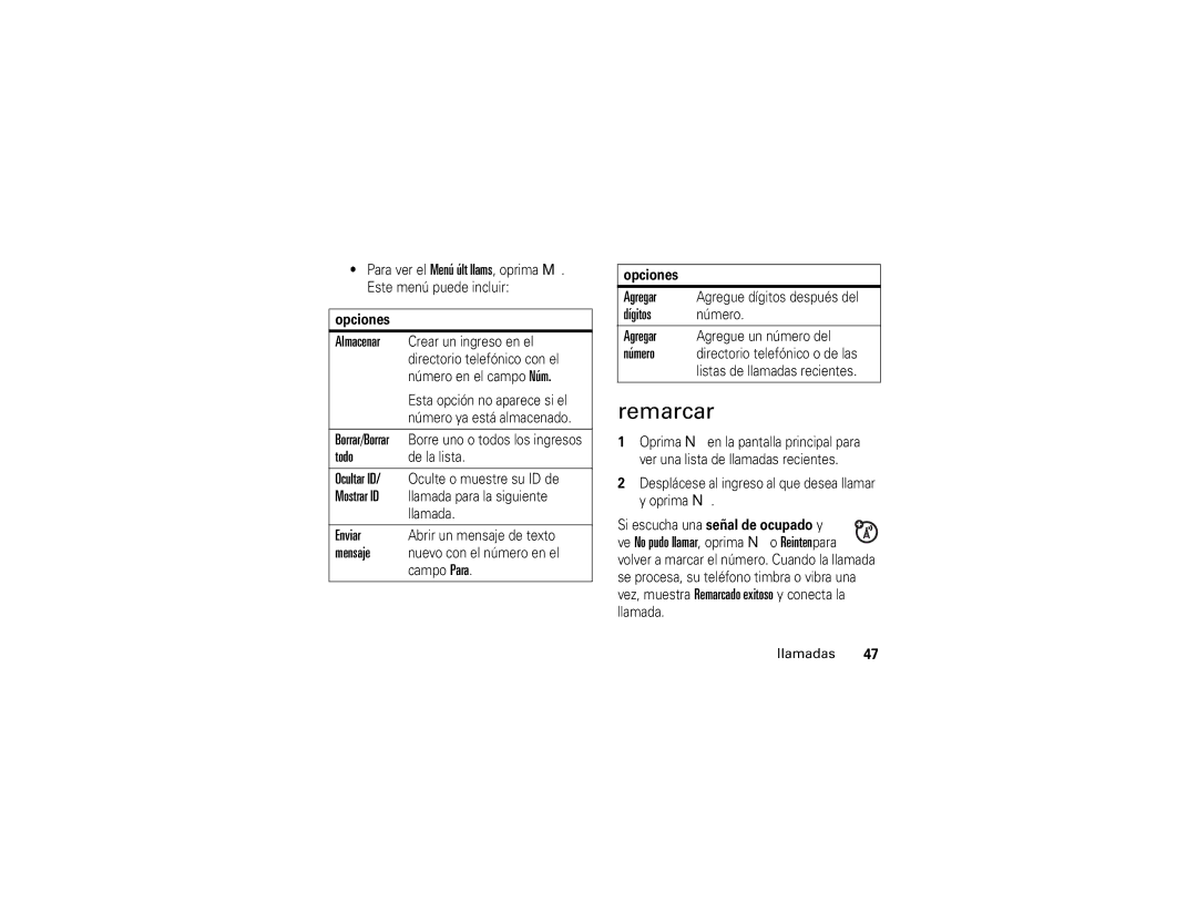 Motorola V195s manual Remarcar 