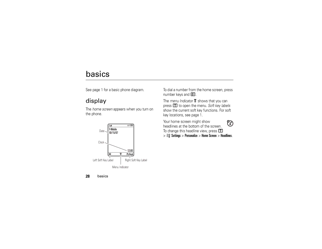 Motorola V195s manual Basics, Display 