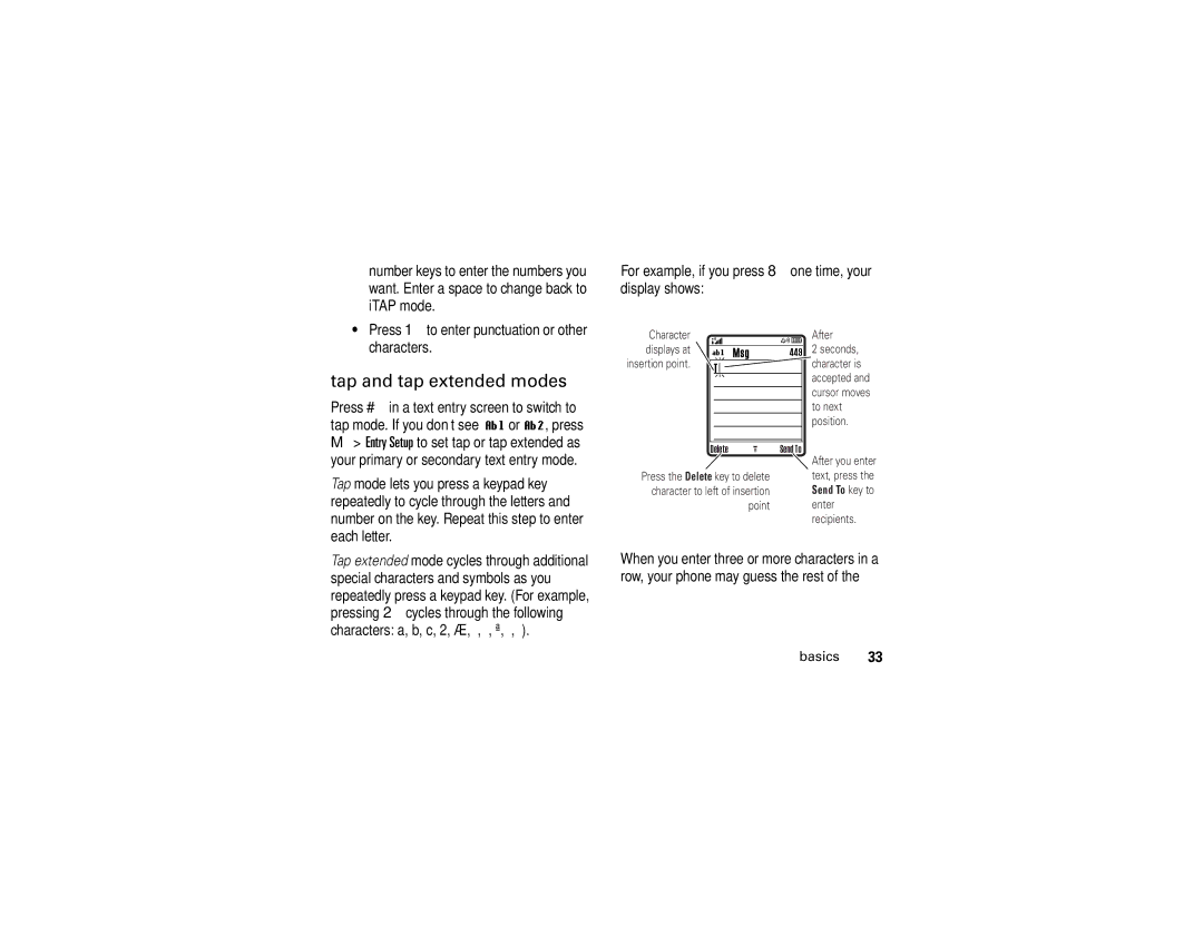 Motorola V195s manual Tap and tap extended modes 