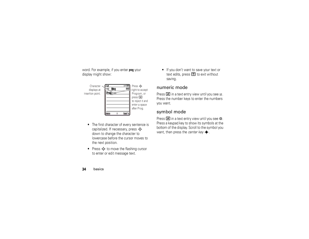 Motorola V195s manual Numeric mode, Symbol mode 