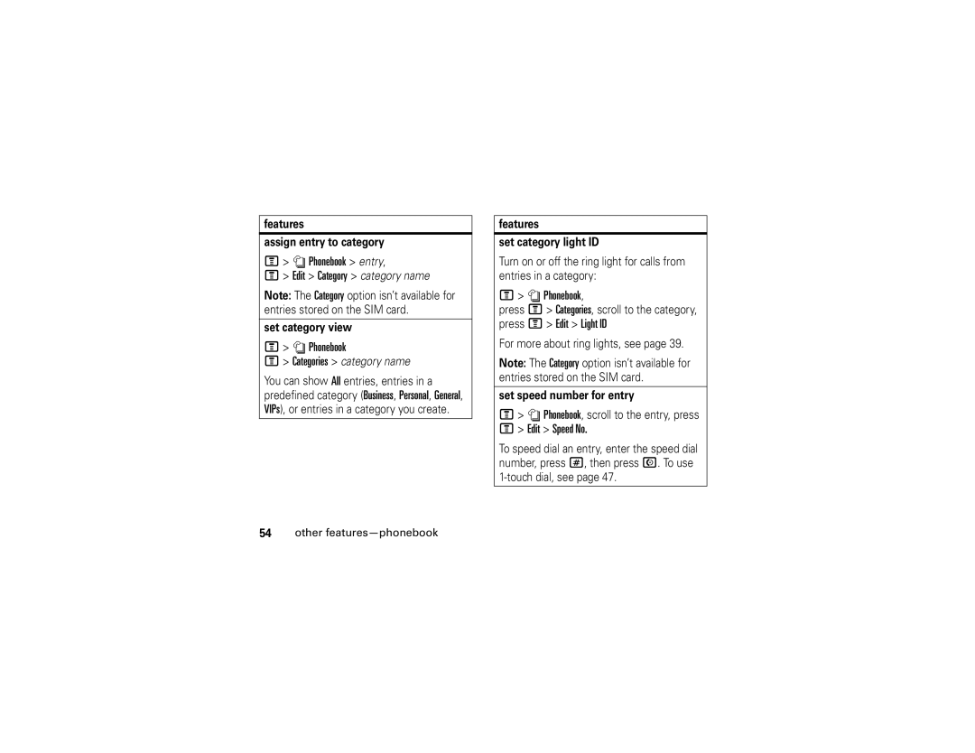 Motorola V195s manual Phonebook entry Edit Category category name 