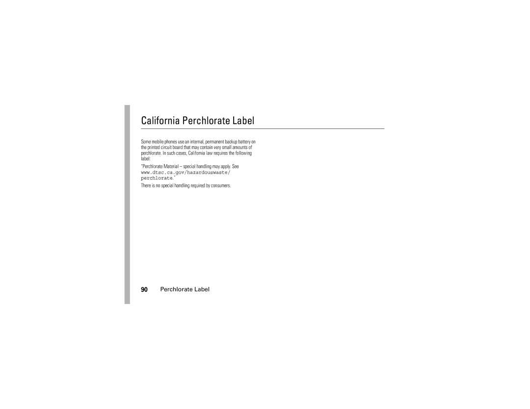 Motorola V195s manual California Perchlorate Label 