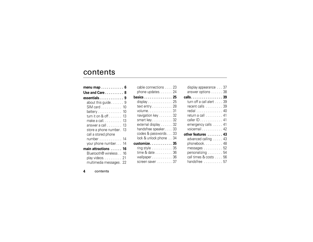 Motorola V197 manual Contents 