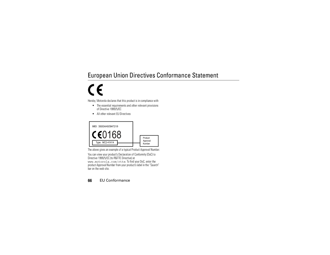 Motorola V197 manual European Union Directives Conformance Statement, EU Conformance 