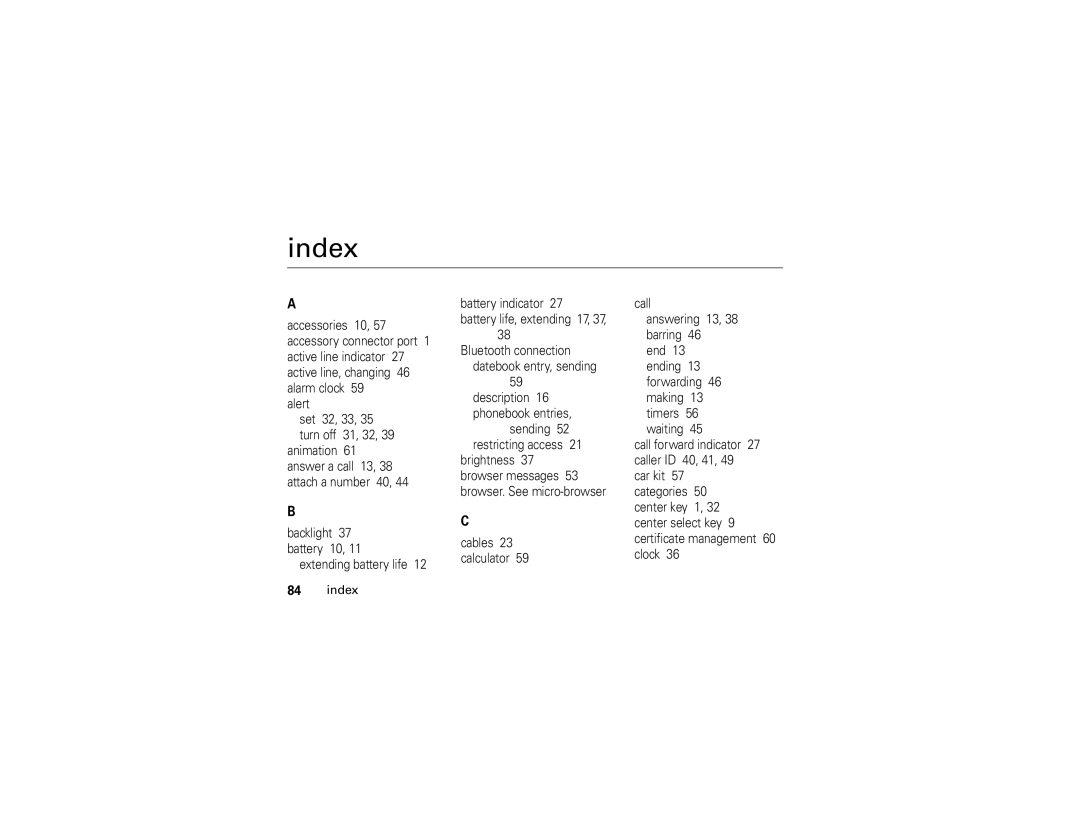 Motorola V197 manual Index 