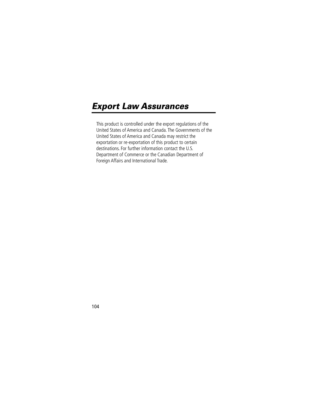 Motorola V200 manual Export Law Assurances, 104 