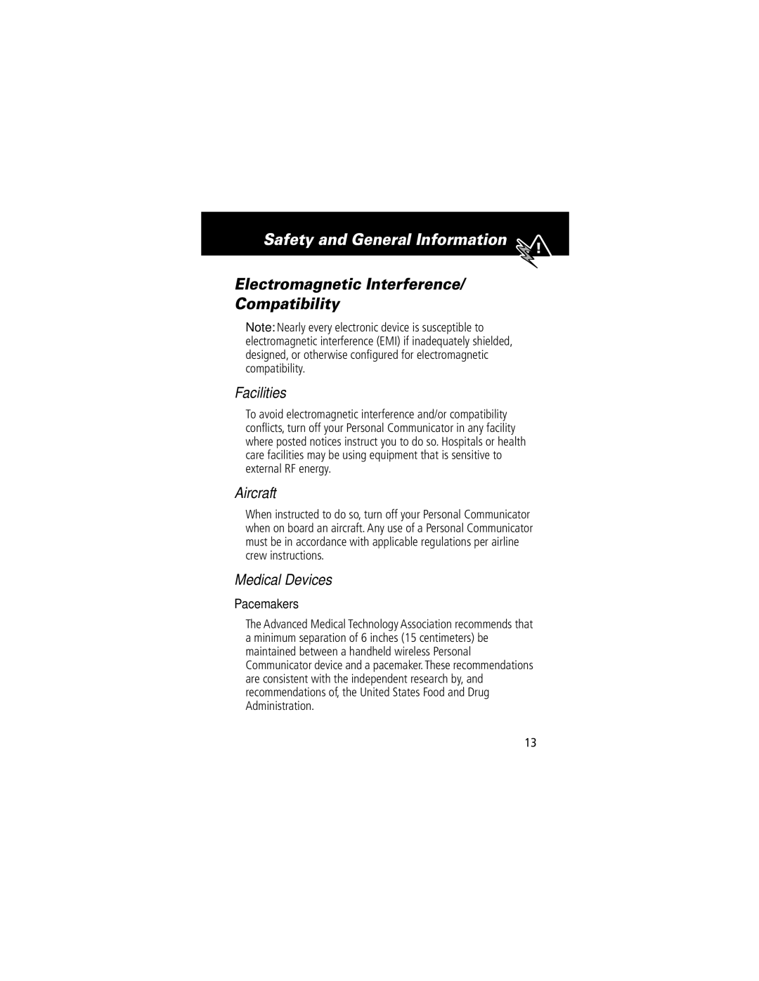 Motorola V200 manual Electromagnetic Interference/ Compatibility, Facilities, Aircraft, Medical Devices 