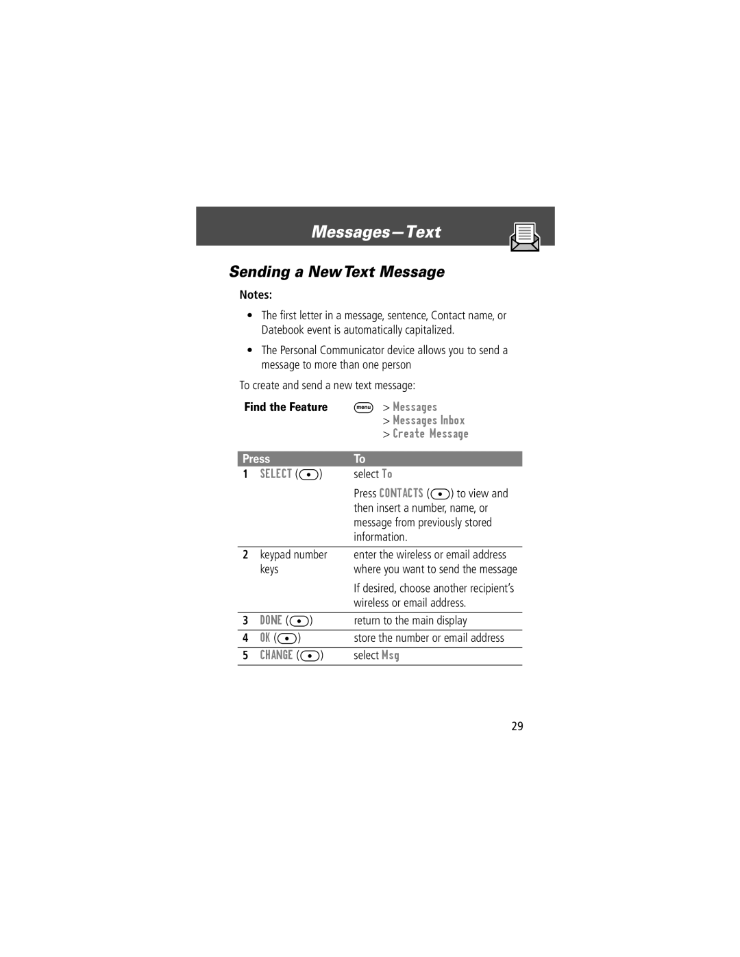 Motorola V200 manual Sending a New Text Message 