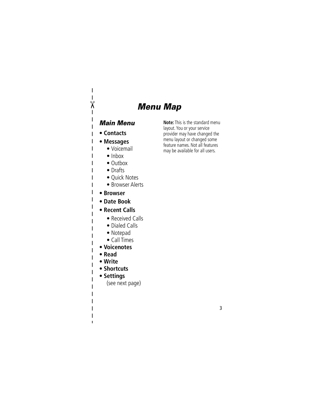 Motorola V200 manual Menu Map, Main Menu 