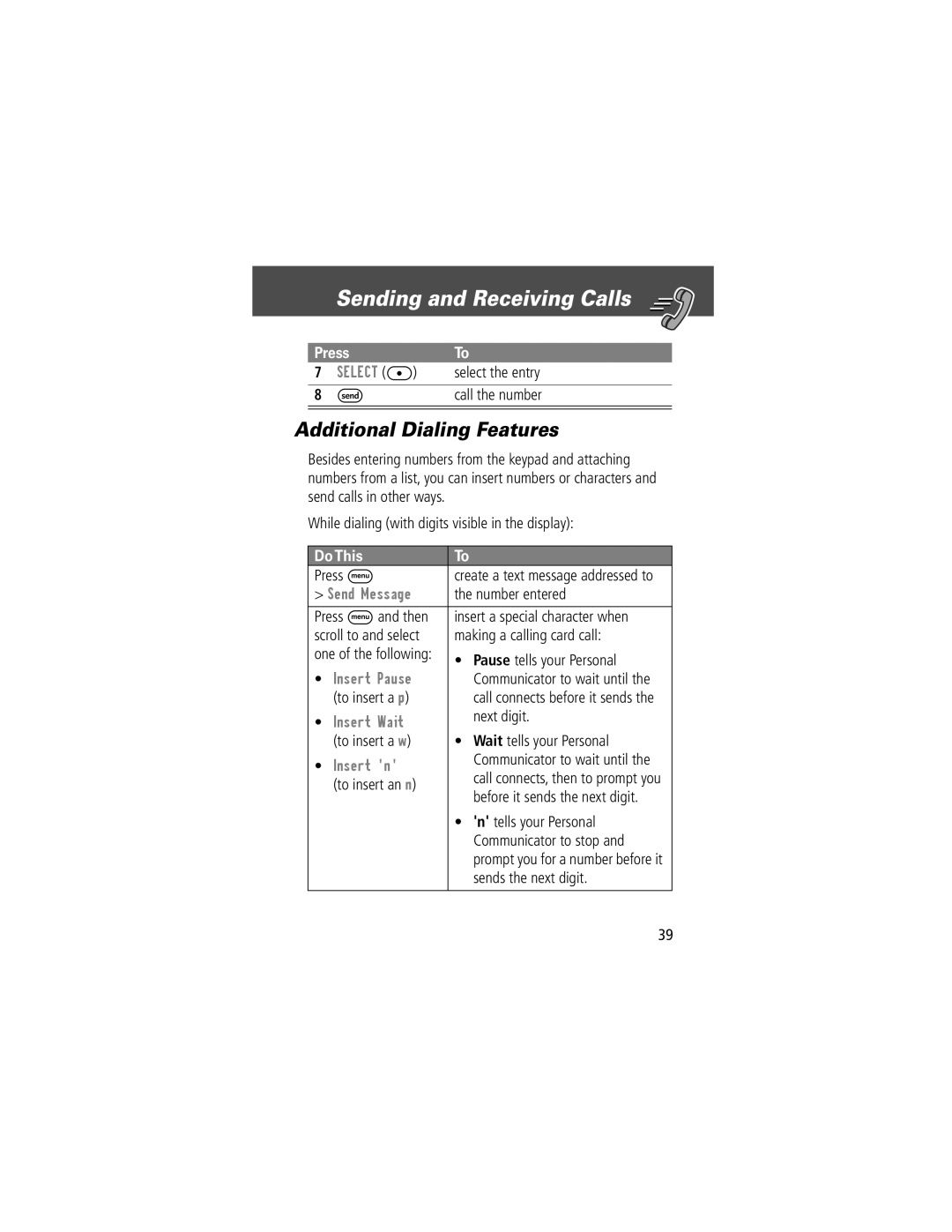 Motorola V200 manual Additional Dialing Features 