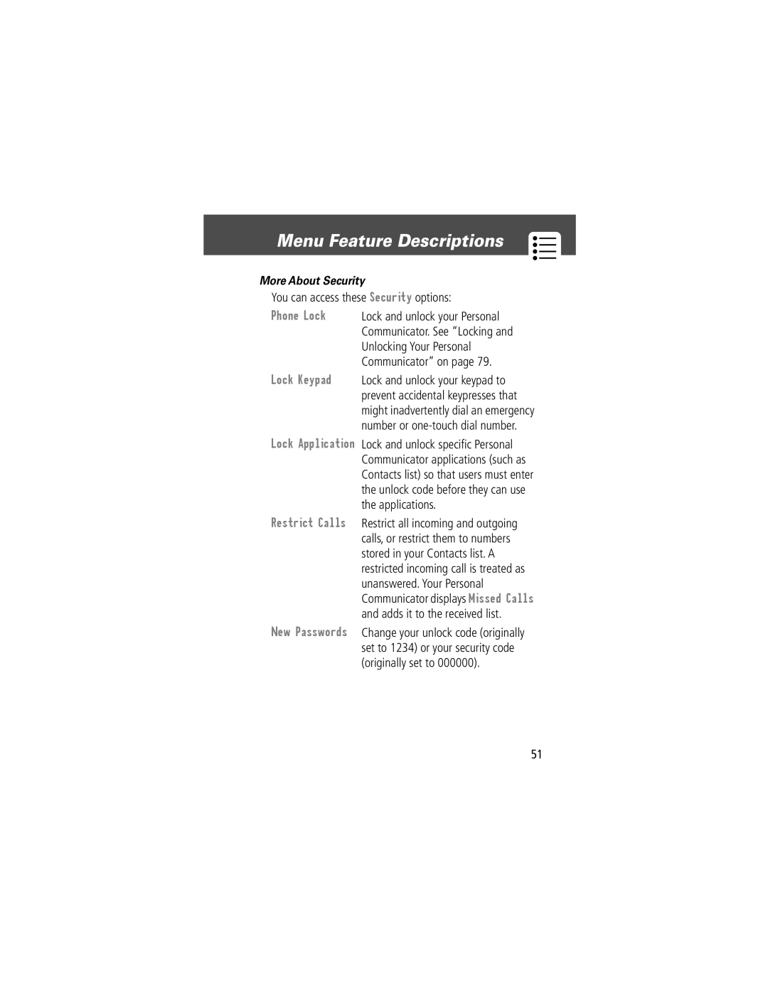 Motorola V200 manual More About Security, You can access these Security options 