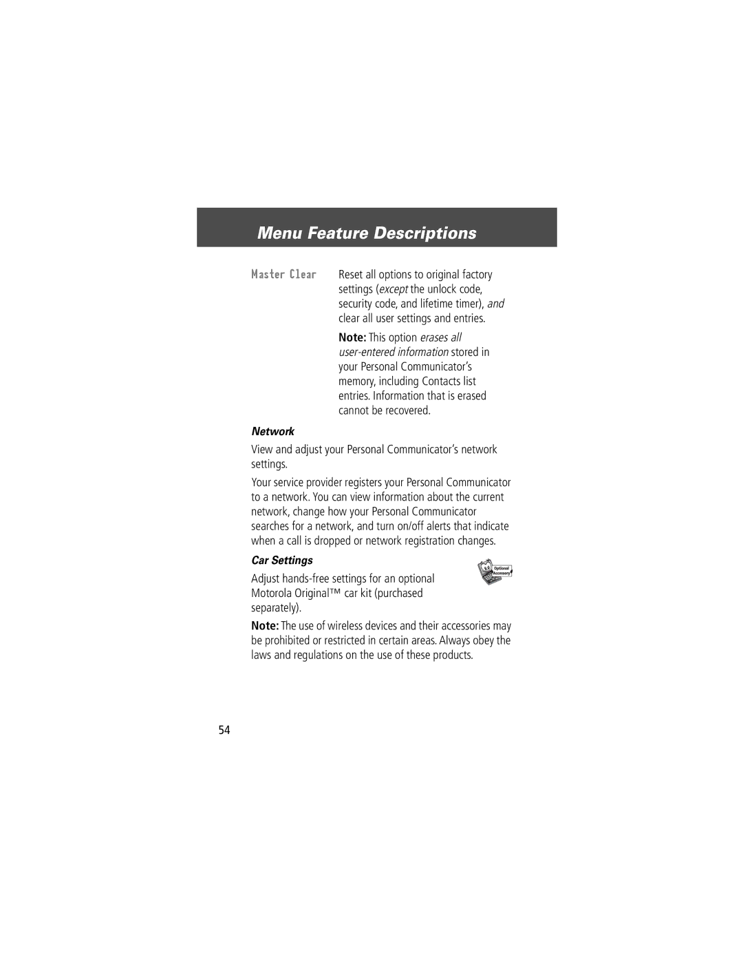 Motorola V200 manual Network, Separately 