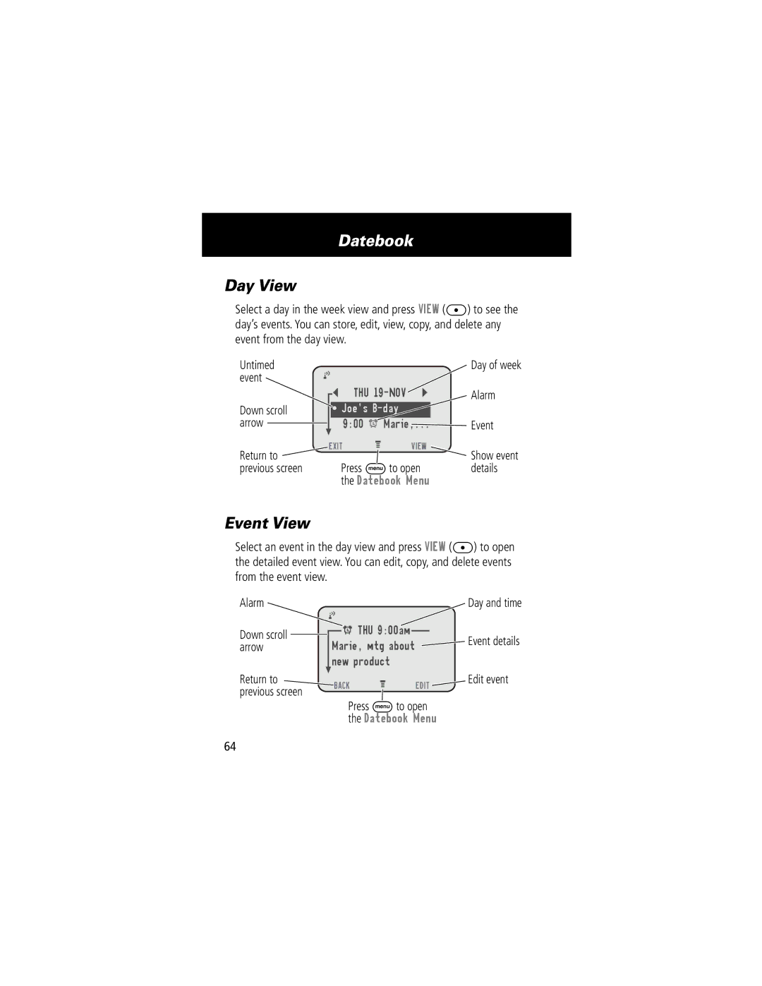 Motorola V200 manual Day View, Event View 