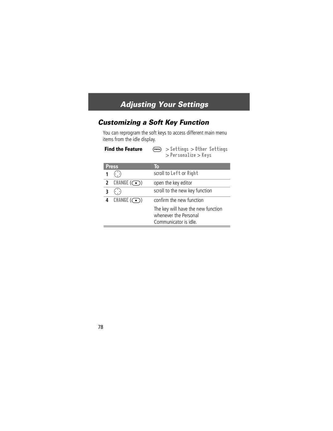 Motorola V200 manual Customizing a Soft Key Function 