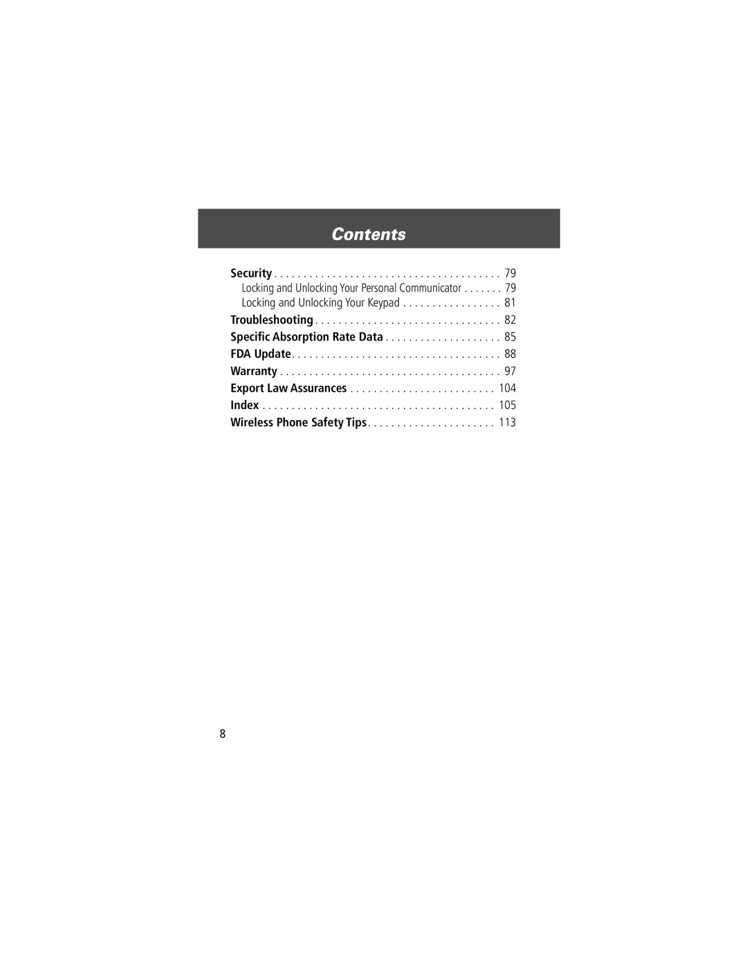 Motorola V200 manual Security 