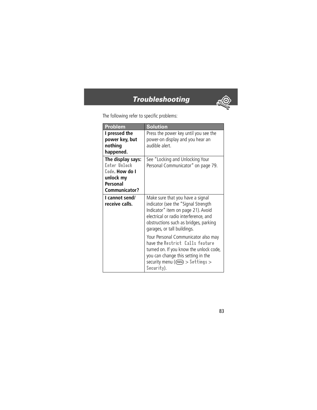 Motorola V200 manual Troubleshooting 