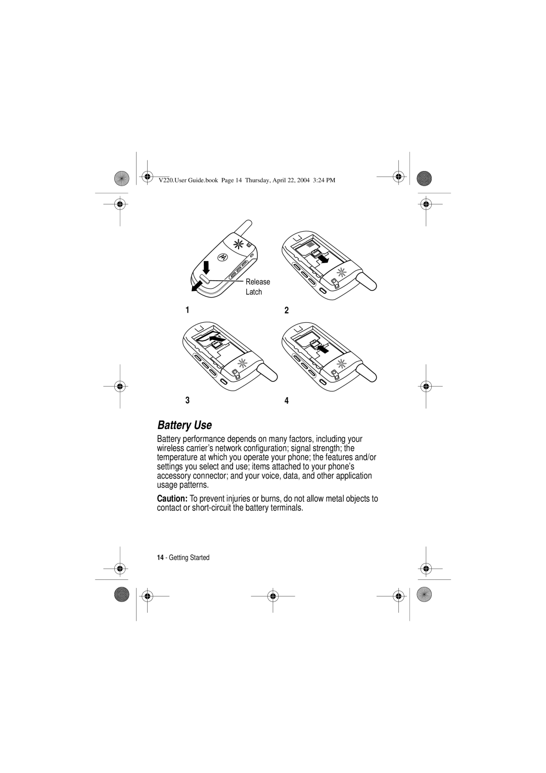 Motorola V220 manual Battery Use 