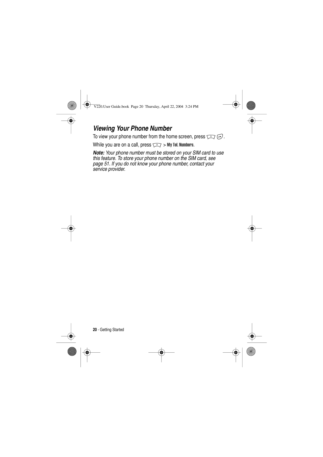 Motorola V220 manual Viewing Your Phone Number 