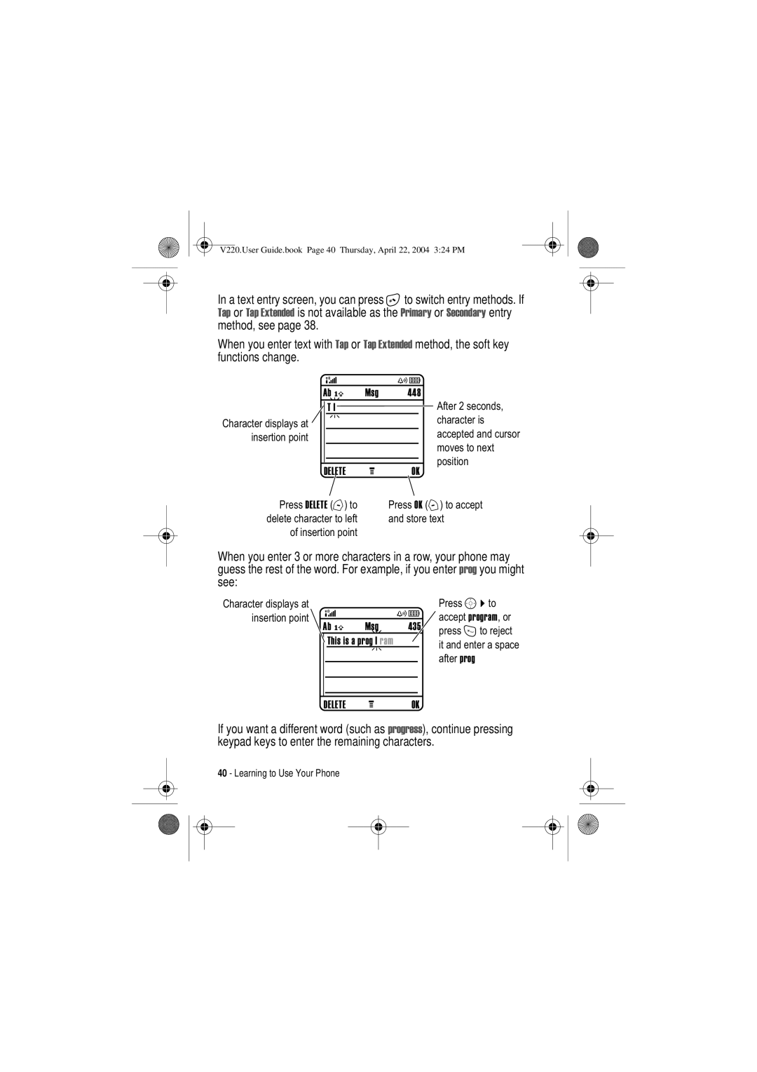 Motorola V220 manual Delete 